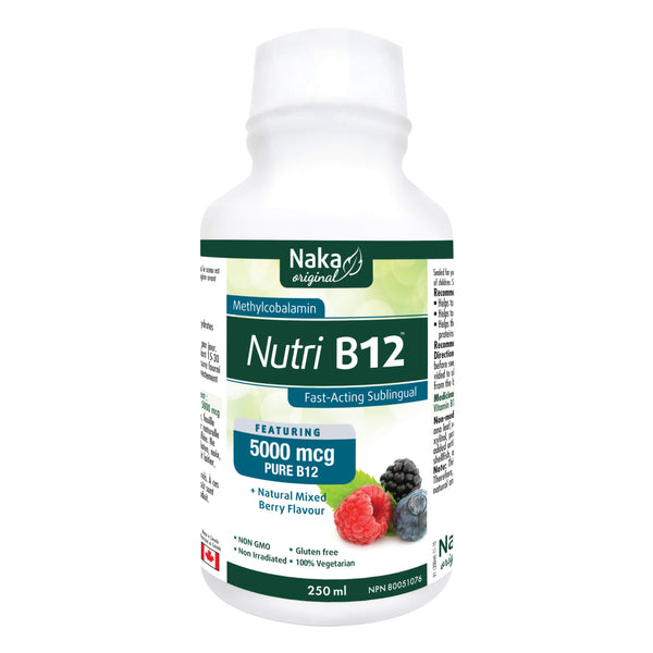 Bottle of Naka NutriB-12 5000mcg NaturalMixedBerryFlavour 250ml