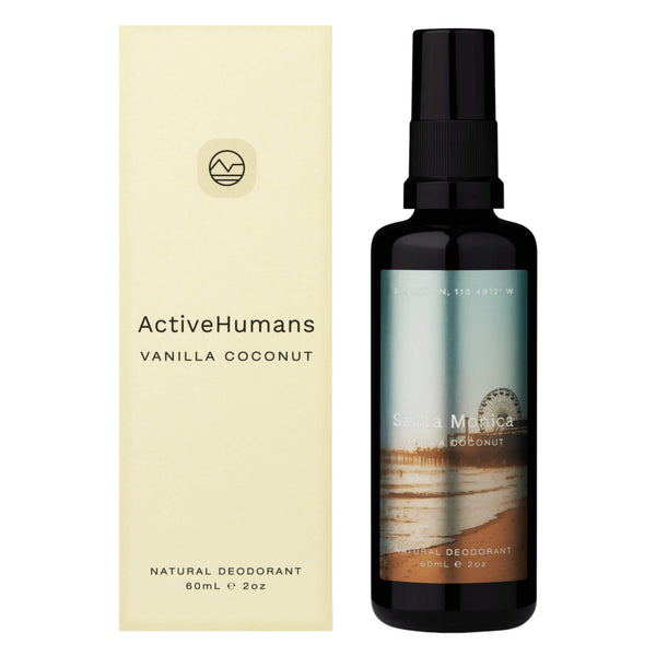 Box and Bottle of ActiveHumans NaturalDeodorant VanillaCoconut 60ml