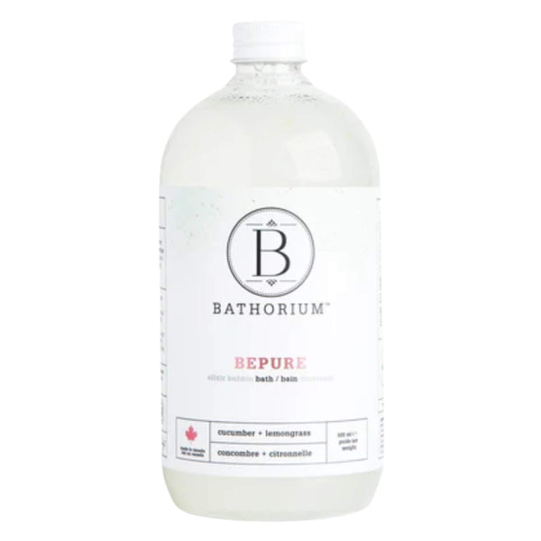 Bottle of Bathorium Bubble Bath Elixir - BePure, Cucumber & Lemongrass 473ml
