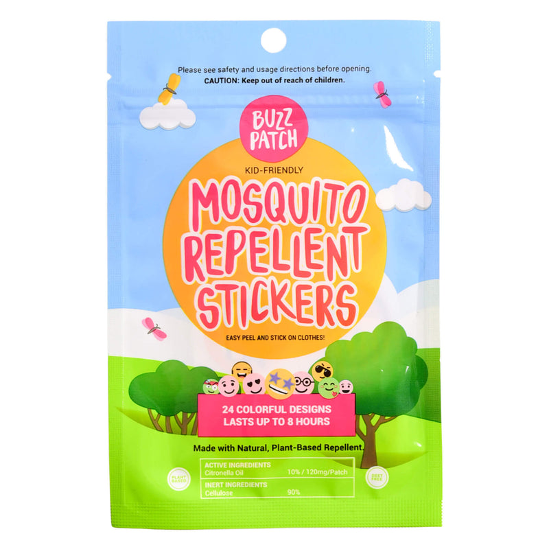 Package of Buzz Patch Kid-Friendly Mosquito Repellent Stickers Lasts Up To 8 Hours 24 Colourful Designs