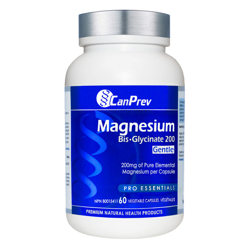 Bottle of CanPrev GWP MagnesiumBisglycinate200 Gentle 60VegetableCapsules