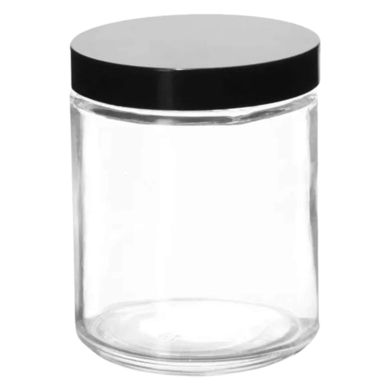 Earth'sAromatique ClearGlassJar with BlackLid 8oz
