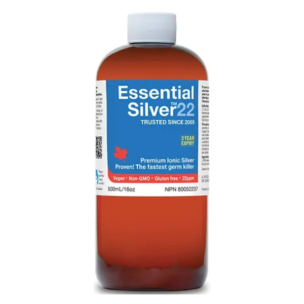 Bottle of EssentialSilver PremiumIonicSlilver 22ppm 500ml