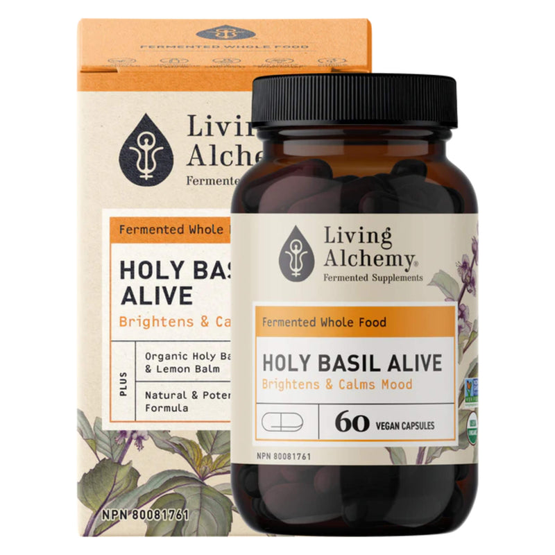 Box&Bottle of LivingAlchemy HolyBasilAlive 60Capsules
