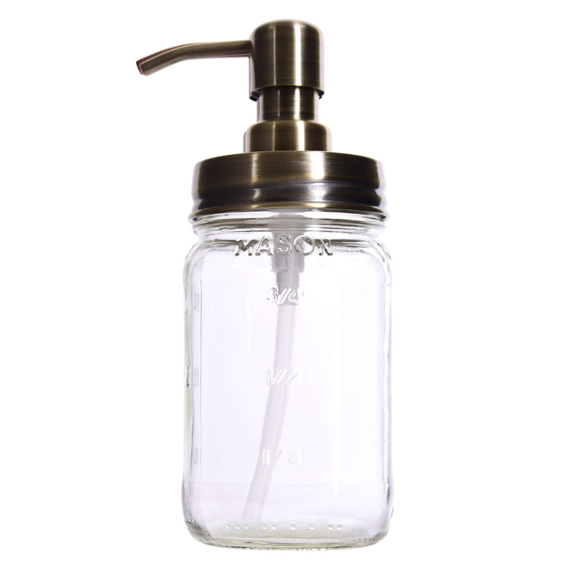 Earth'sAromatique GlassJarSoapDispenser ClassicFarmhouseMasonJar BrassPump