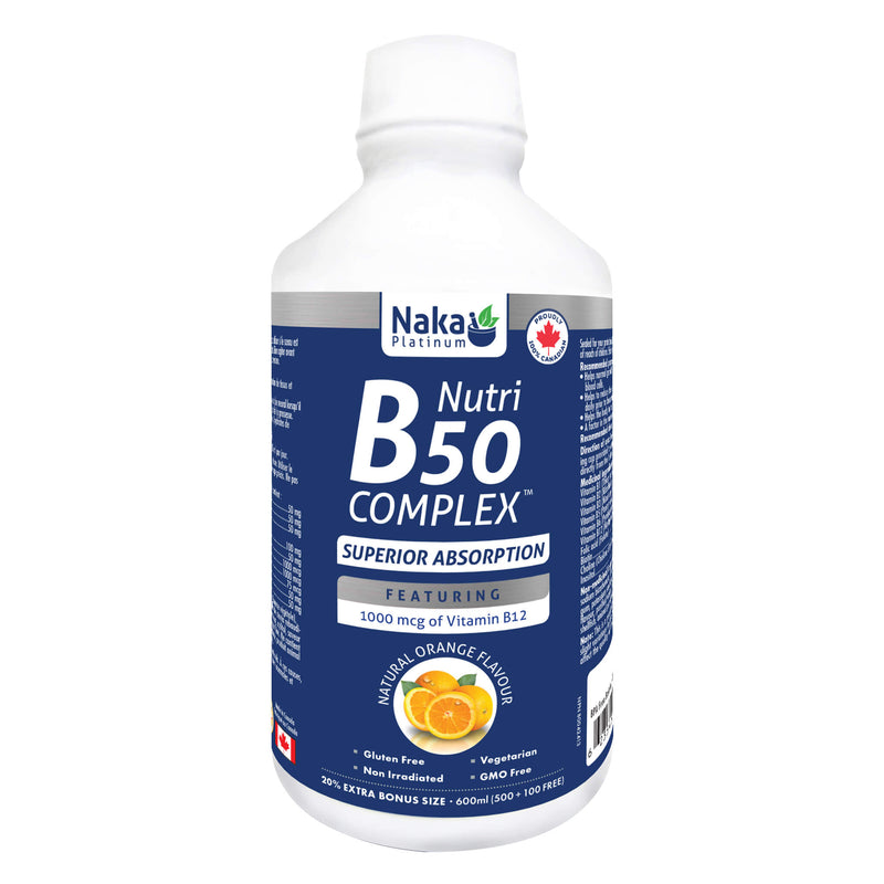 Bottle of Naka NutriB50Complex 1000mcg NaturalOrangeFlavour 600ml