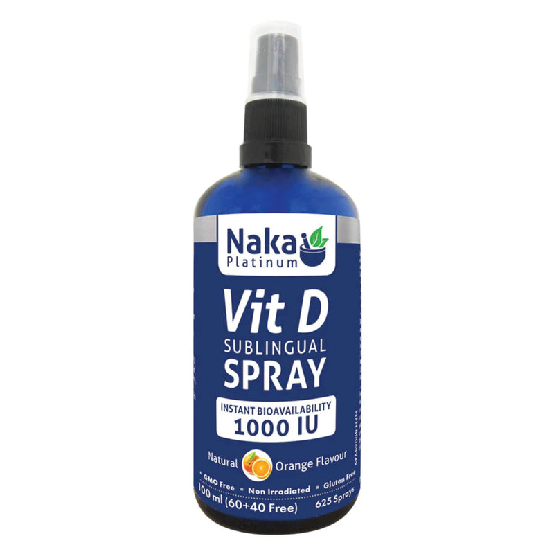 SprayBottle of NakaPlatinum VitaminD SublingualSpray 1000IU OrangeFlavour 625Sprays 100ml 
