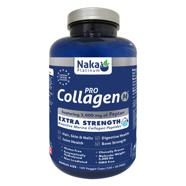 Bottle of Naka Pro Collagen 2000mg Peptan Marine Collagen Extra Strength 150 Veggie Caps