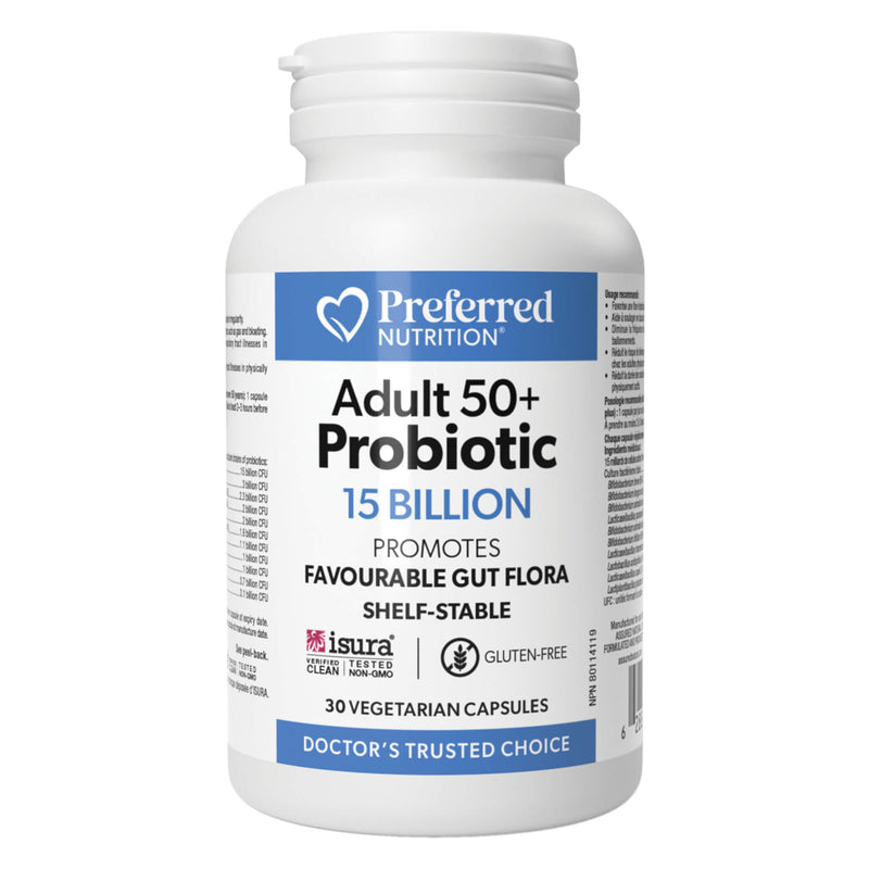 Bottle of Natural Factors Adult 50+ Probiotic 15 Billion - Shelf Stable 30 Vegetarian Capsules
