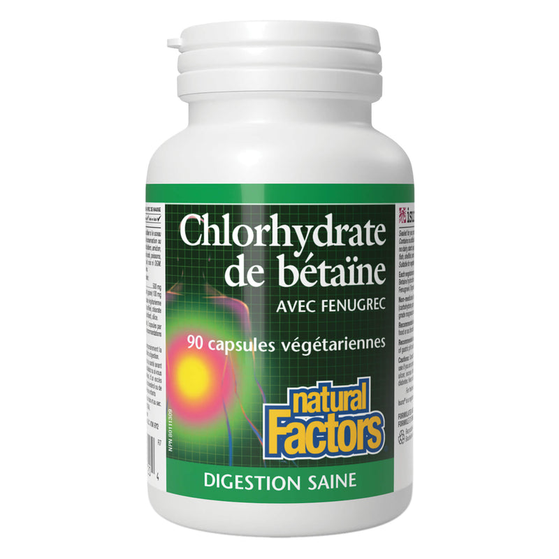 Bottle of Natural Factors Betaine HCL 500mg 90 Capsules
