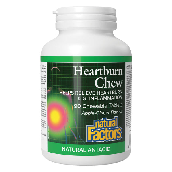 Bottle of Natural Factors Heartburn Chew Apple-ginger Flavour 90ChewableTablets
