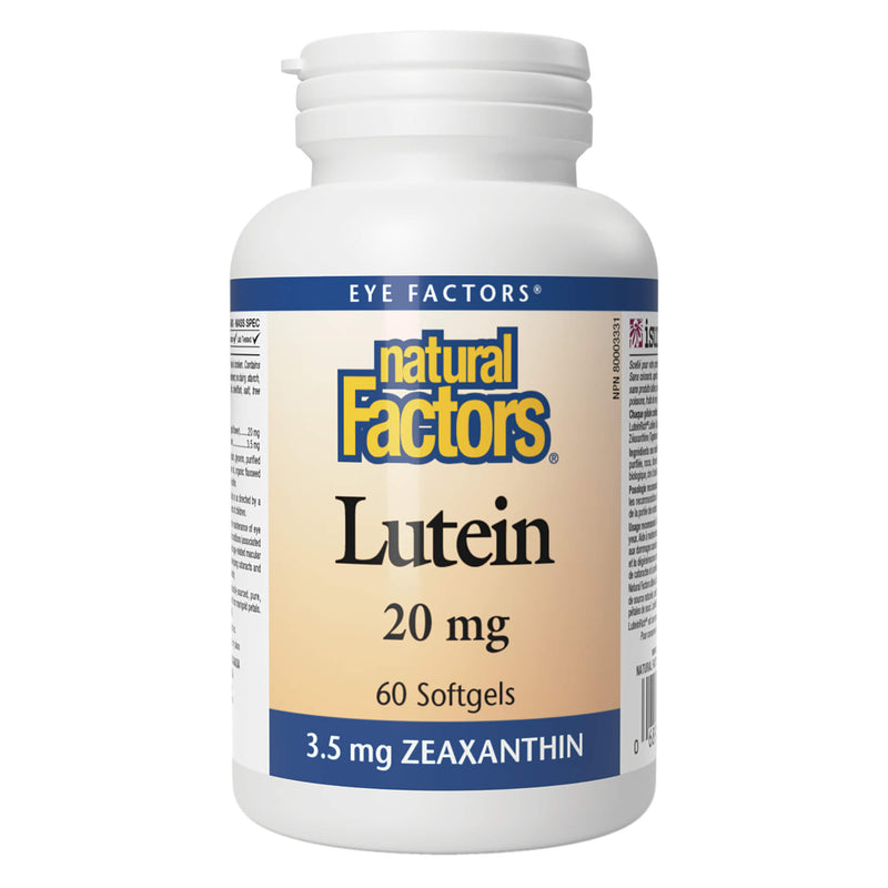 Bottle of NaturalFactors Lutein 20mg 60Softgels