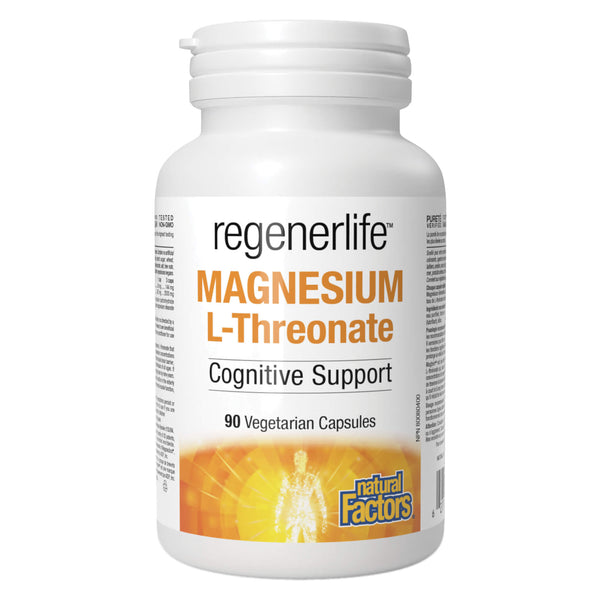 Bottle of Natural Factors Regenerlife Magnesium L-Threonate Cognitive Support 90 Vegetarian Capsules