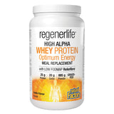 Tub of Natural Factors Regenerlife High Alpha Whey Protein Optimum Energy Meal Replacement 25gProtein Vanilla Flavour 885g Powder