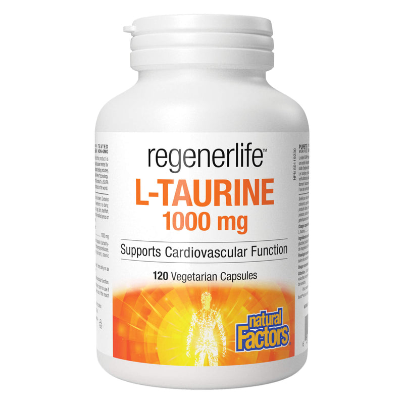 Bottle of Natural Factors Regenerlife L-Taurine 1000mg 120 Vegetarian Capsules