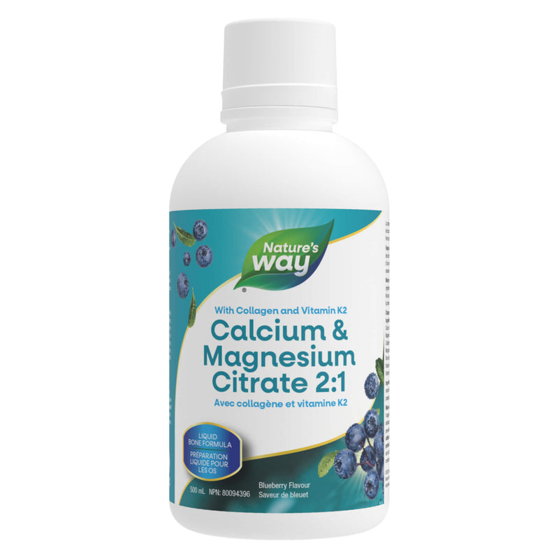 Bottle of Nature'sWay Calcium&MagnesiumCitrate w/K2&Collagen 500ml
