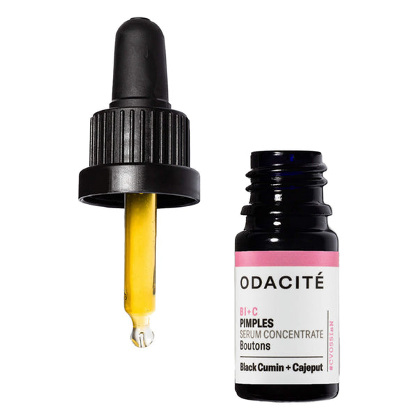 Dropper and Bottle of Odacite BI+C Pimples BlackCumin+Cajeput SerumConcentrate 5ml 
