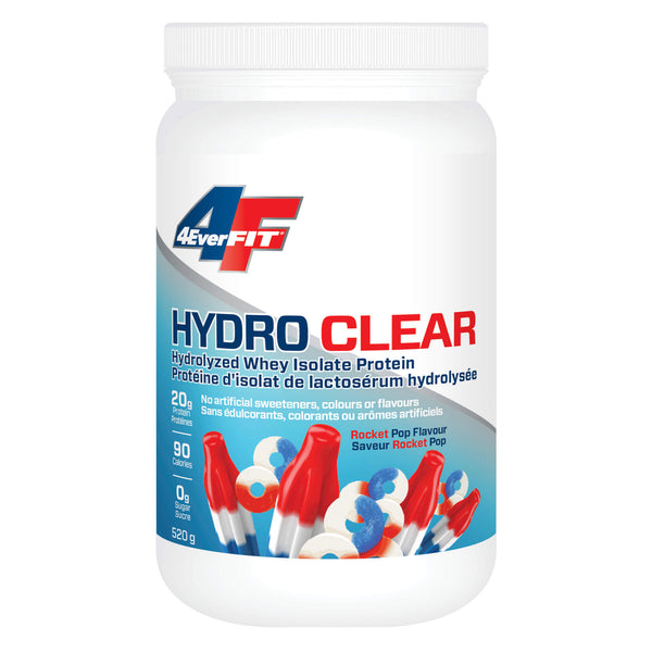 Tub of 4 Ever Fit Hydro Clear Hydrolyzed Whey Isolate Protein Rocket Pop Flavour 500g