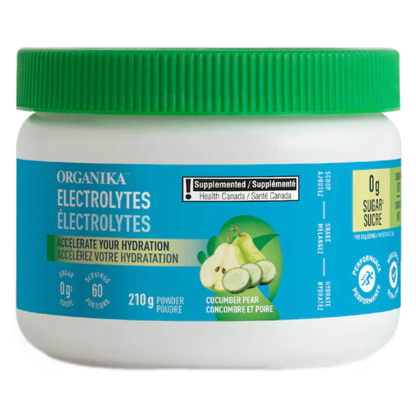 Tub of Organika Electrolytes Cucumber Pear 60 Servings 210g Powder