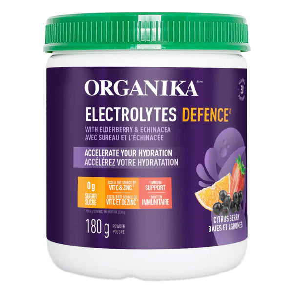 Tub of Organika Electrolytes Defence Citrus Berry 30 Servings 180g