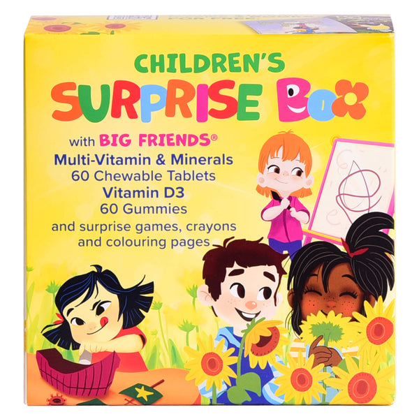 BigFriends Children'sFunBox Multi-Vitamin&Mineral 60ChewableTablets VitaminD3 60Gummies SurpriseGames,Crayons&ColouringPages