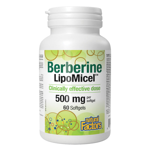 Bottle of Natural Factors Berberine LipoMicel 500mg 60 Softgels