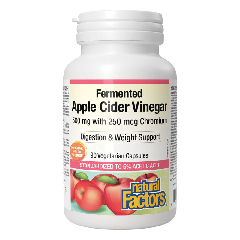 Bottle of Natural Factors Fermented Apple Cider Vinegar with Chromium 90 Vegetarian Capsules