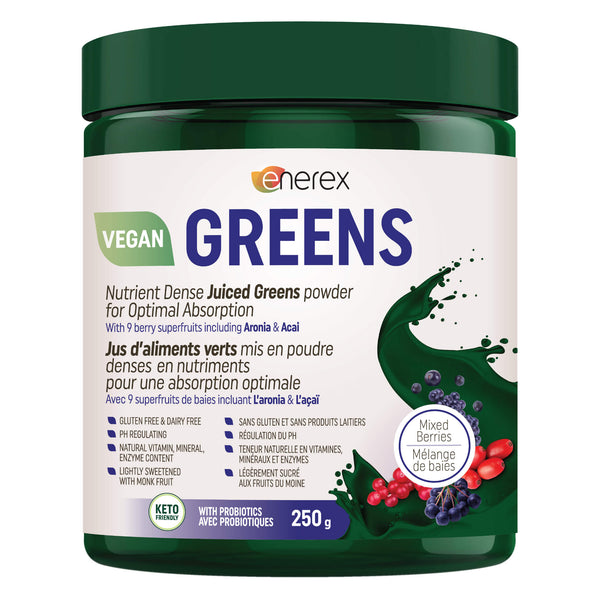 Tub of Enerex Greens Mixed Berries 250g