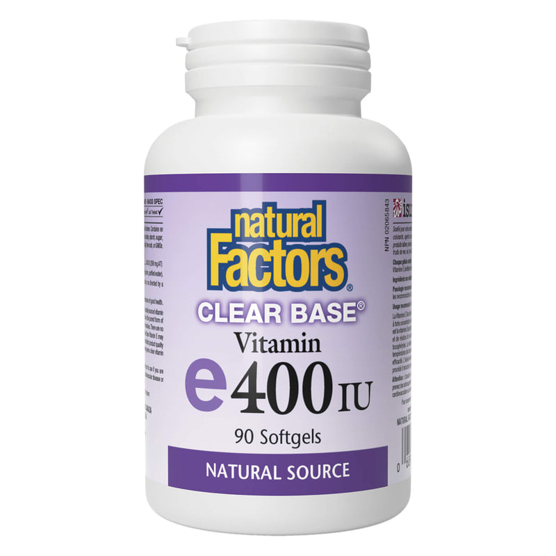 Bottle of Natural Factors Clear Base Vitamin E 400 IU 90 Softgels