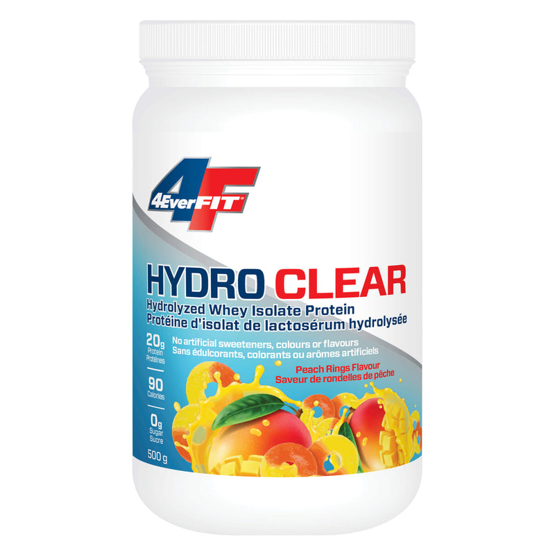 Tub of 4 Ever Fit Hydro Clear Hydrolyzed Whey Isolate Protein Peach Rings Flavour 500g