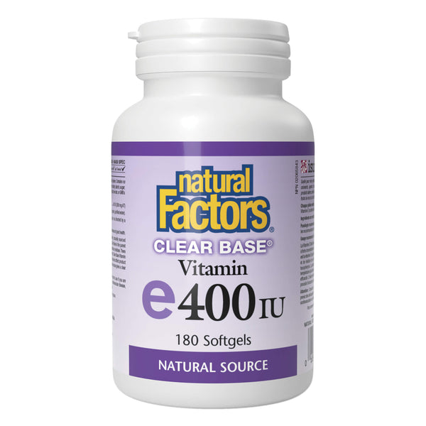 Bottle of Natural Factors Clear Base Vitamin E 400 IU 180 Softgels