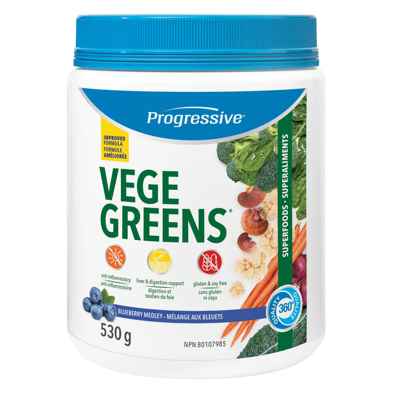 Tub of Progressive Vege Greens New Reformulated Blueberry Medley 530g