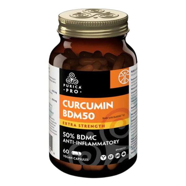 Bottle of Purica Curcumin BDM50 Extra Strength 60 Vegan Capsules