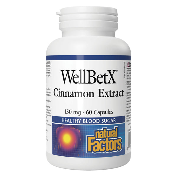 Bottle of Natural Factors WellBetX Cinnamon Extract 150 mg 60Capsules