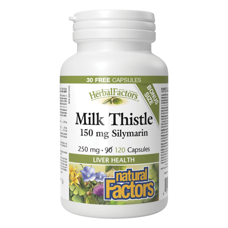 NaturalFactors HerbalFactors MilkThistle250mg Silymarin150mg 120Capsules