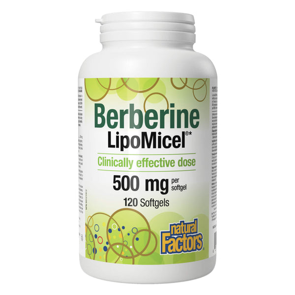 Bottle of Natural Factors Berberine LipoMicel 500mg 120 Softgels