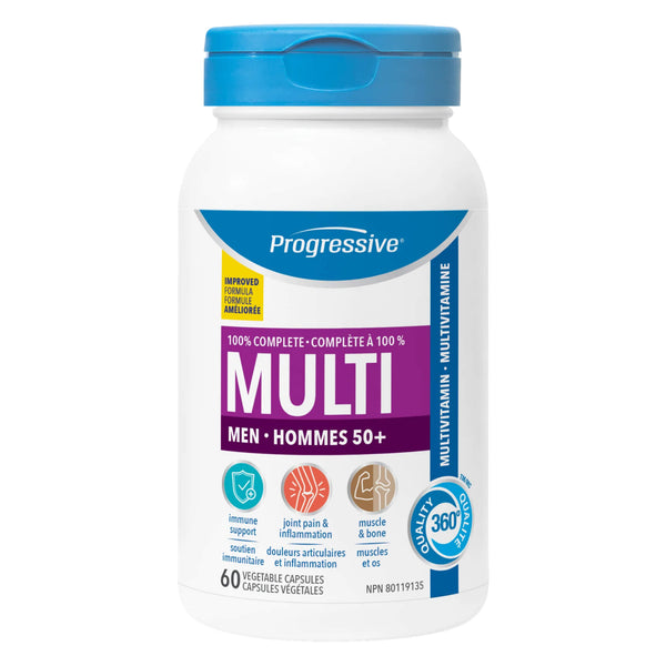 Bottle of Progressive Multi For Men 50+ New Reformulated 60 Vegetable Capsules