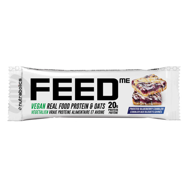 Package of Nutrabolics Feed Me Vegan Real Food Protein & Oats Bar Frosted Blueberry Cobbler 20g Protein