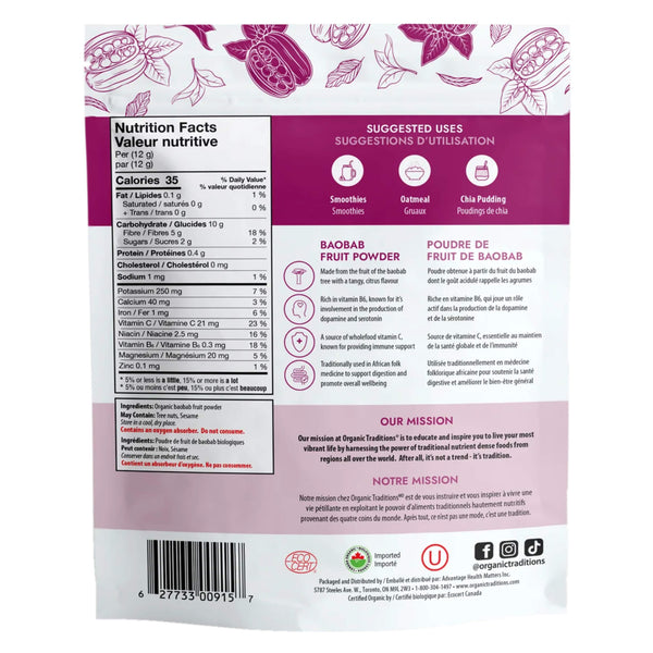 Package Back of Organic Traditions Baobab Fruit Powder
