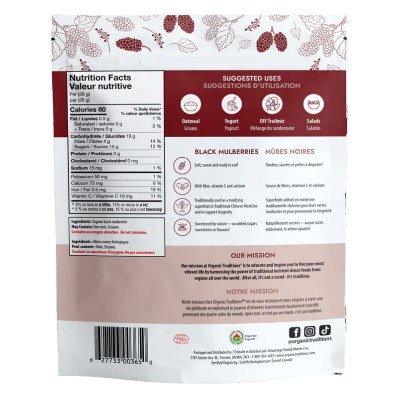 Back of Organic Traditions Black Mulberries 227g
