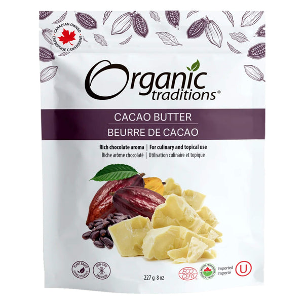 Package of Organic Traditions Cacao Butter 227g
