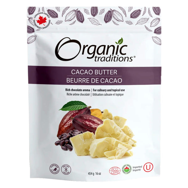 Package of Organic Traditions Cacao Butter 454g
