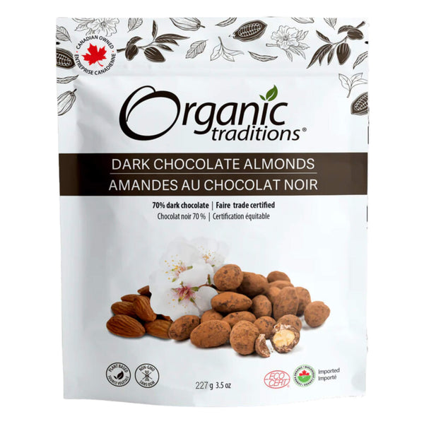 Bag of Organic Traditions Dark Chocolate Covered Almonds 227g
