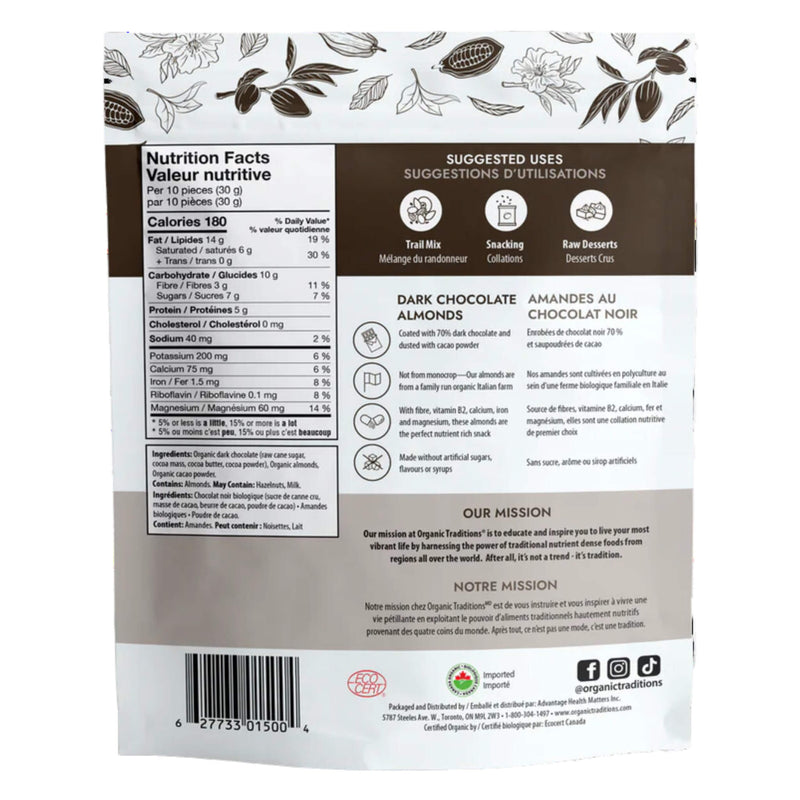 Back of Organic Dark Chocolate Covered Almonds 227g
