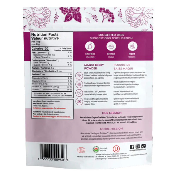 Back of Organic Freeze Dried Maqui Berry Powder 100g
