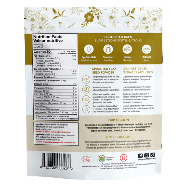 Back of Organic Sprouted Flax Seed Powder 227g
