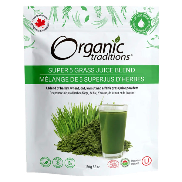 Package of Organic Traditions Super 5 Grass Juice Blend 150g
