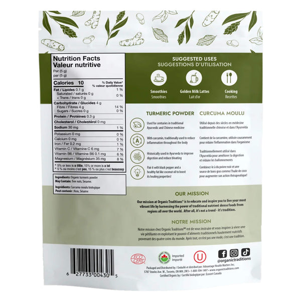 Package Back of Organic Traditions Turmeric Powder
