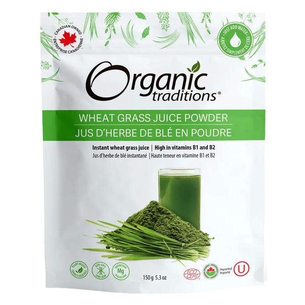 Package of Organic Traditions Wheat Grass Juice Powder 150g
