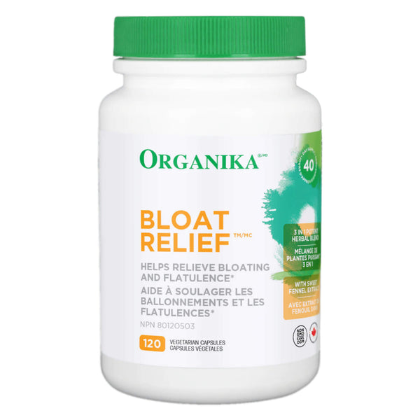 Bottle of Organika BloatRelief 120VegetarianCapsules